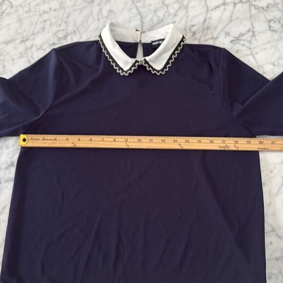 KARL LAGERFELD Blue White Jeweled Long Sleeve Back Button-Up Women Shirt Sz M - Picture 8 of 11